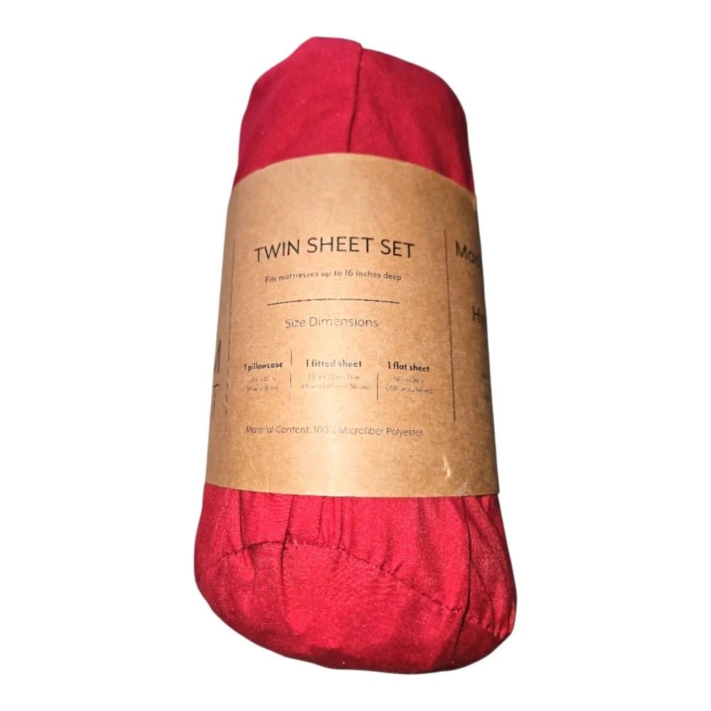 Twin Sheet Set 3-Piece Burgundy Pillowcase, Fitted & Flat Hypoallergenic NWT